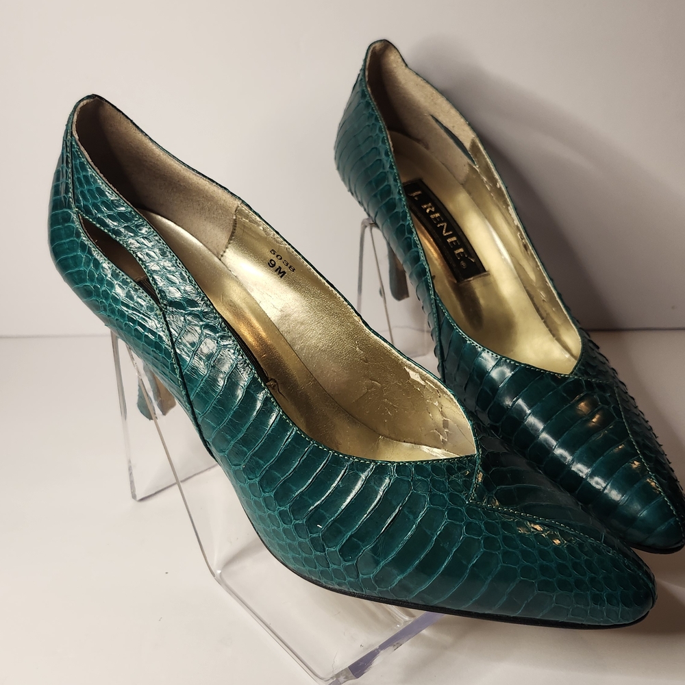 SALE! J.Renee Teal Snakeskin Heels - Picture 4 of 16